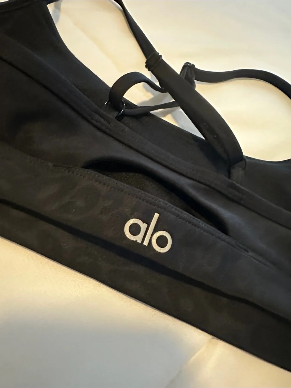 ALO Yoga Black Strappy Logo Sports Bra